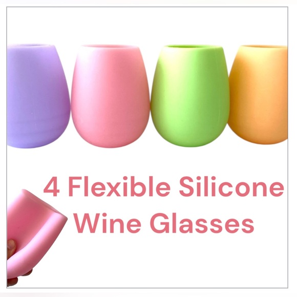 Set of 4 Silicone Wine Glasses-Pastel Colors - Picture 1 of 4